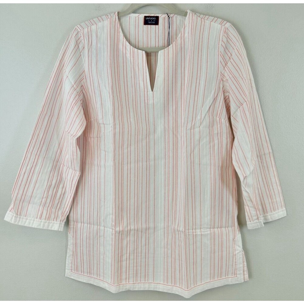 UNTUCKIT Durfort Top Size 18‎ White Pink NWT Striped Blouse Cotton Preppy Shirt